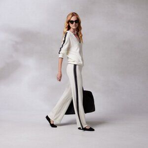 Kashwére Sz. XS New Kash-chic V-Neck Track Sweater & Palazzo Track Pants -Stripe